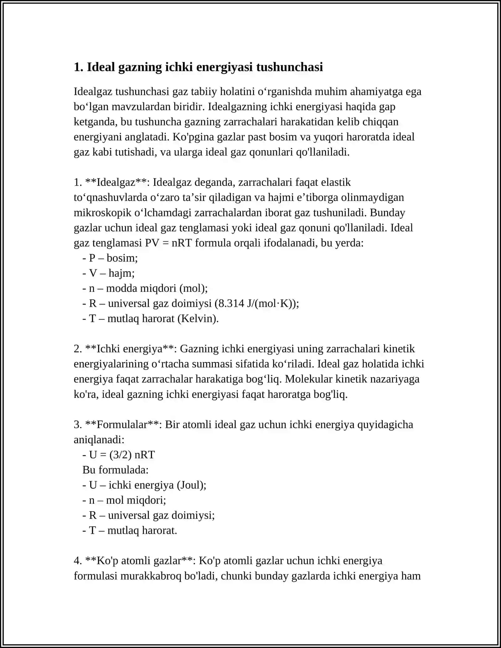 IDEAL GAZ ICHKI ENERGIYASI 3