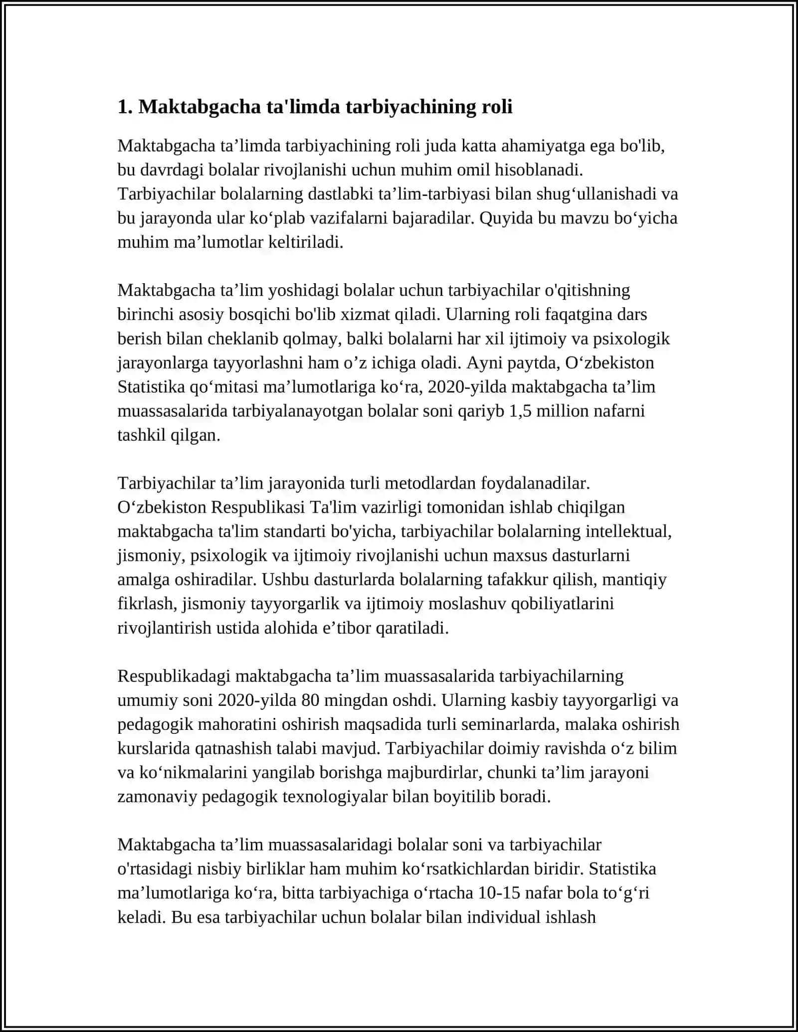 MAKTABGACHA TA’LIM TASHKILOTIDA FAOLIYATINI TASHKIL ETISH TARBIYACHINING PEDAGOGIK MAHORATI 3