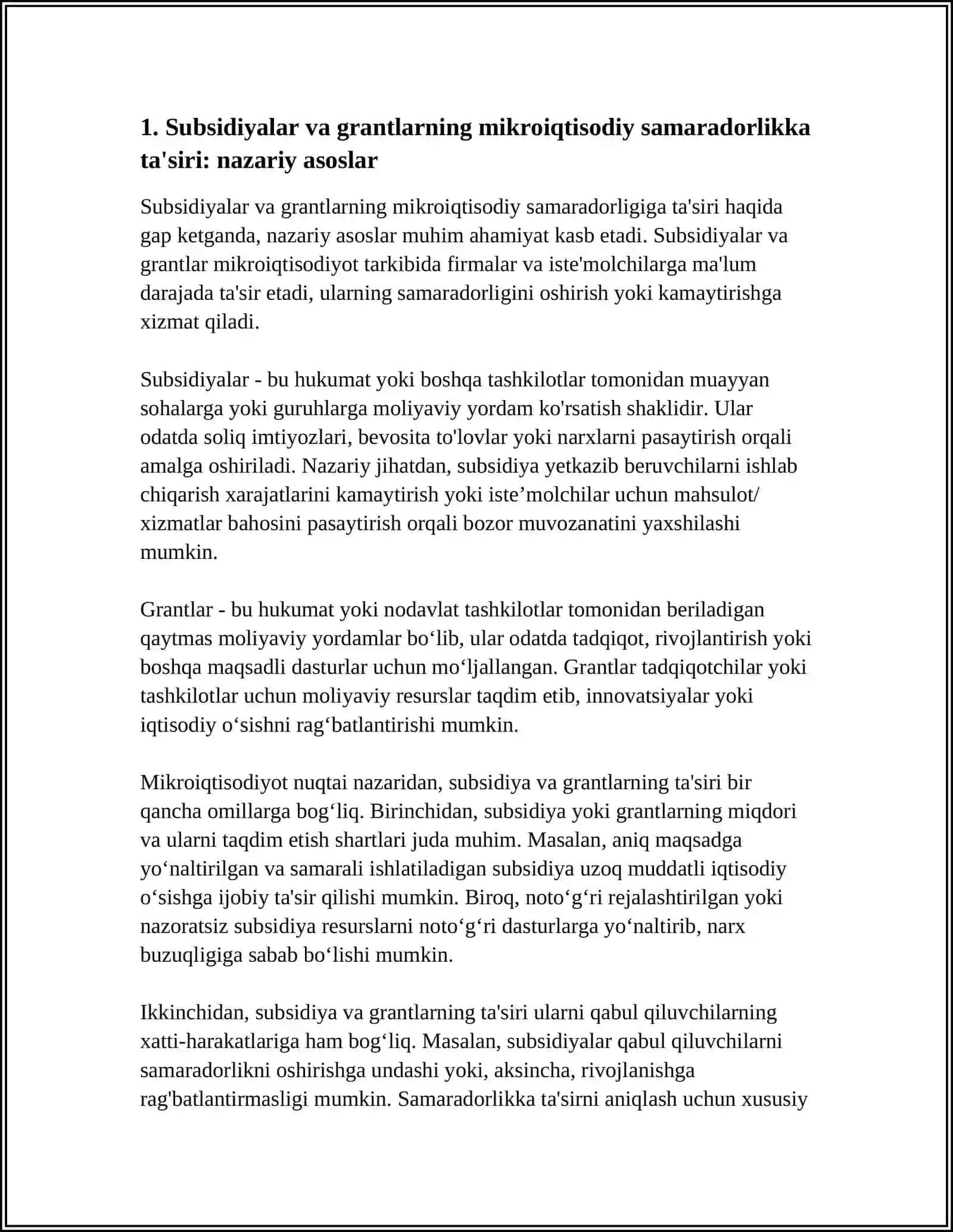 SUBSIDIYALAR VA GRANTLARNING MIKROIQTISODIY SAMARADORLIGINI BAHOLASH 3