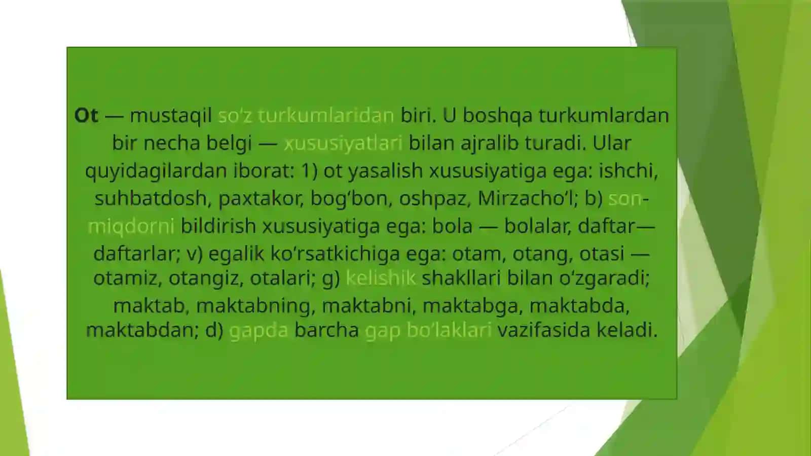 Ot so’z turkumiga oid misollar ustida ishlash 3