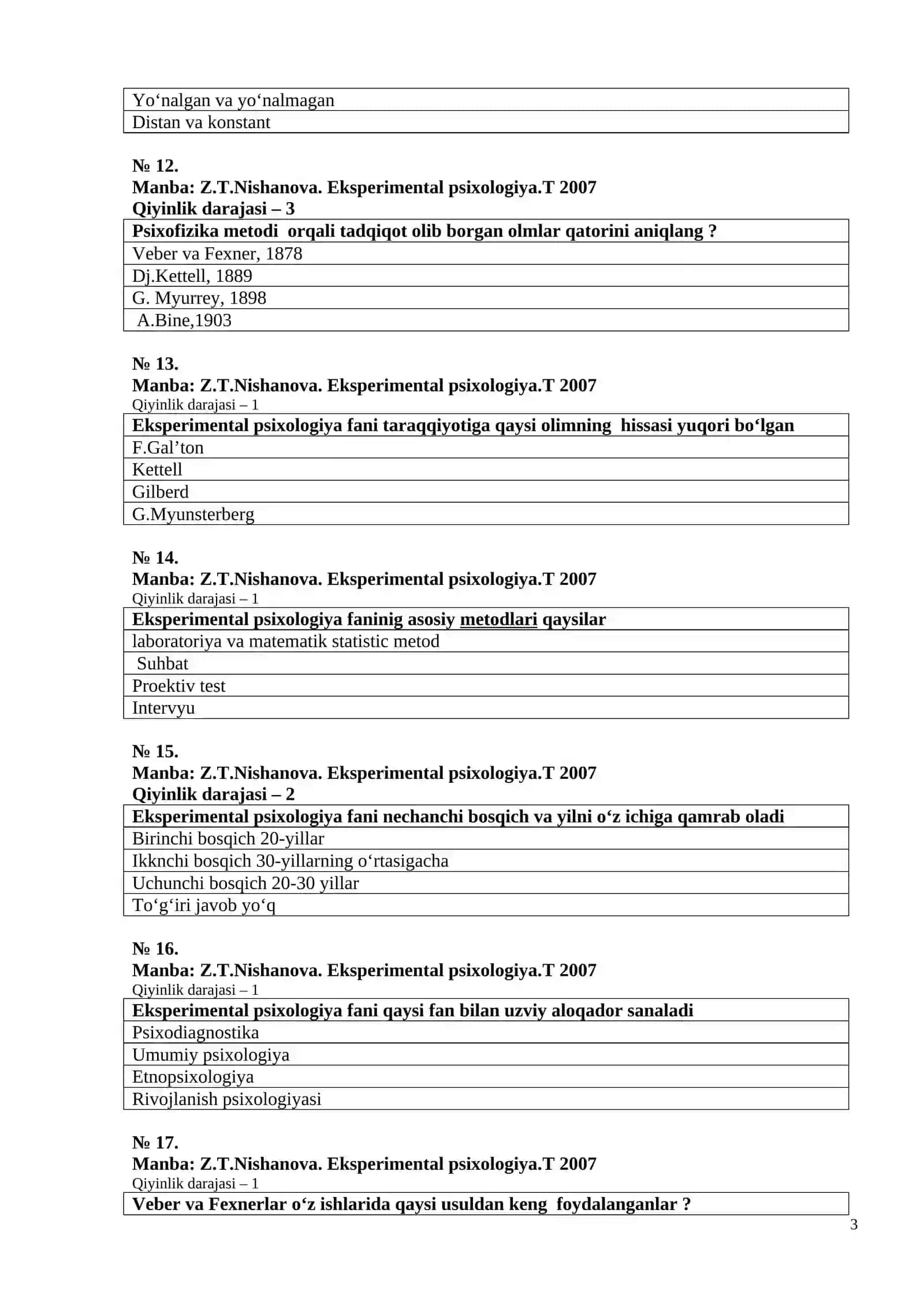 EKSPERIMENTAL PSIXOLOGIYA VA PRAKTIKUM 3
