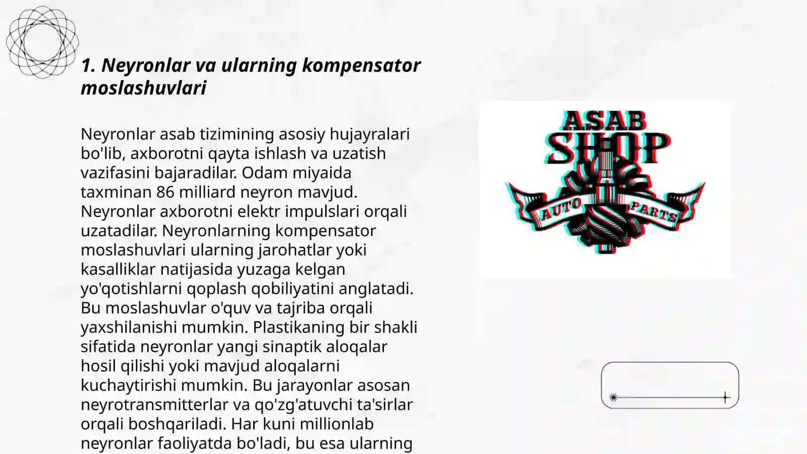 Neyronlar va ularning kompensator moslashuvlari 3