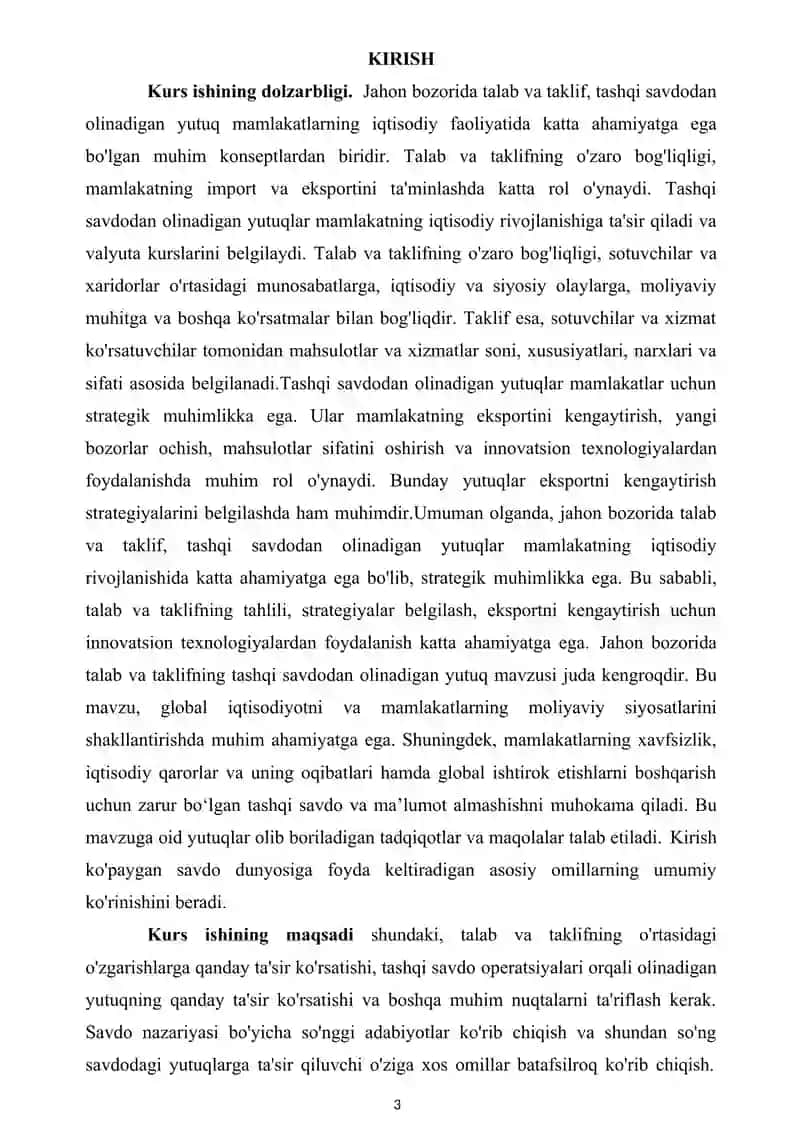 JAHON BOZORIDA TALAB VA TAKLIF. TASHQI SAVDO YUTUQLARI 3
