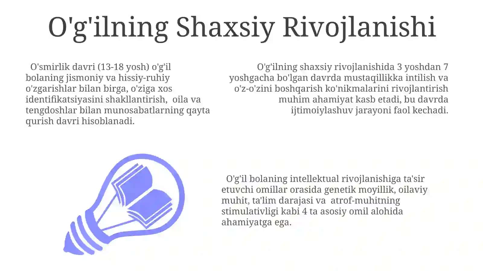 O'g'ilning Shaxsiy Rivojlanishi 3