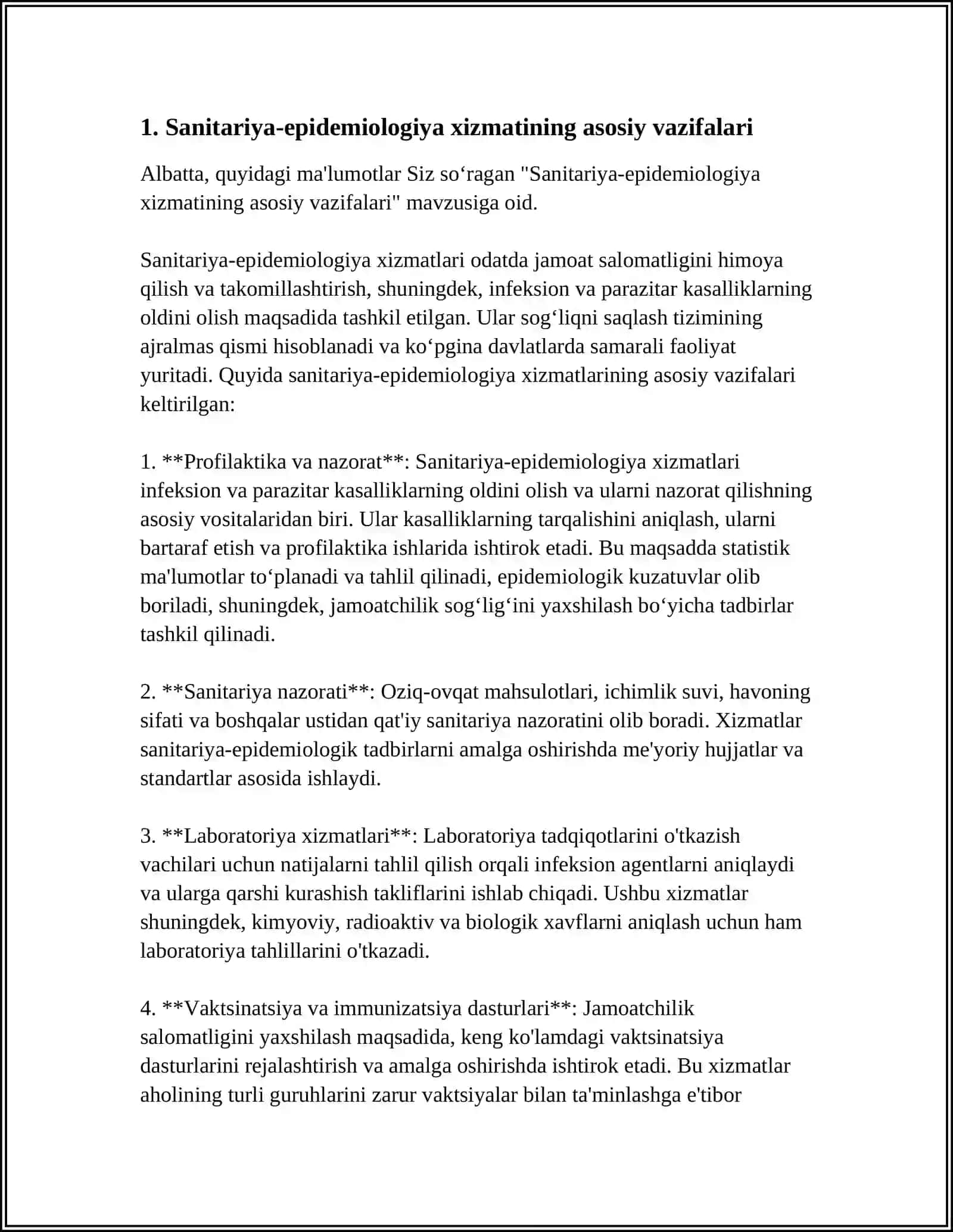 SANITARIYA EPIDEMIOLOGIYA XIZMATINI TASHKIL ETISH MAVZUGA 10 VAROQ MUSTAQIL ISH 3