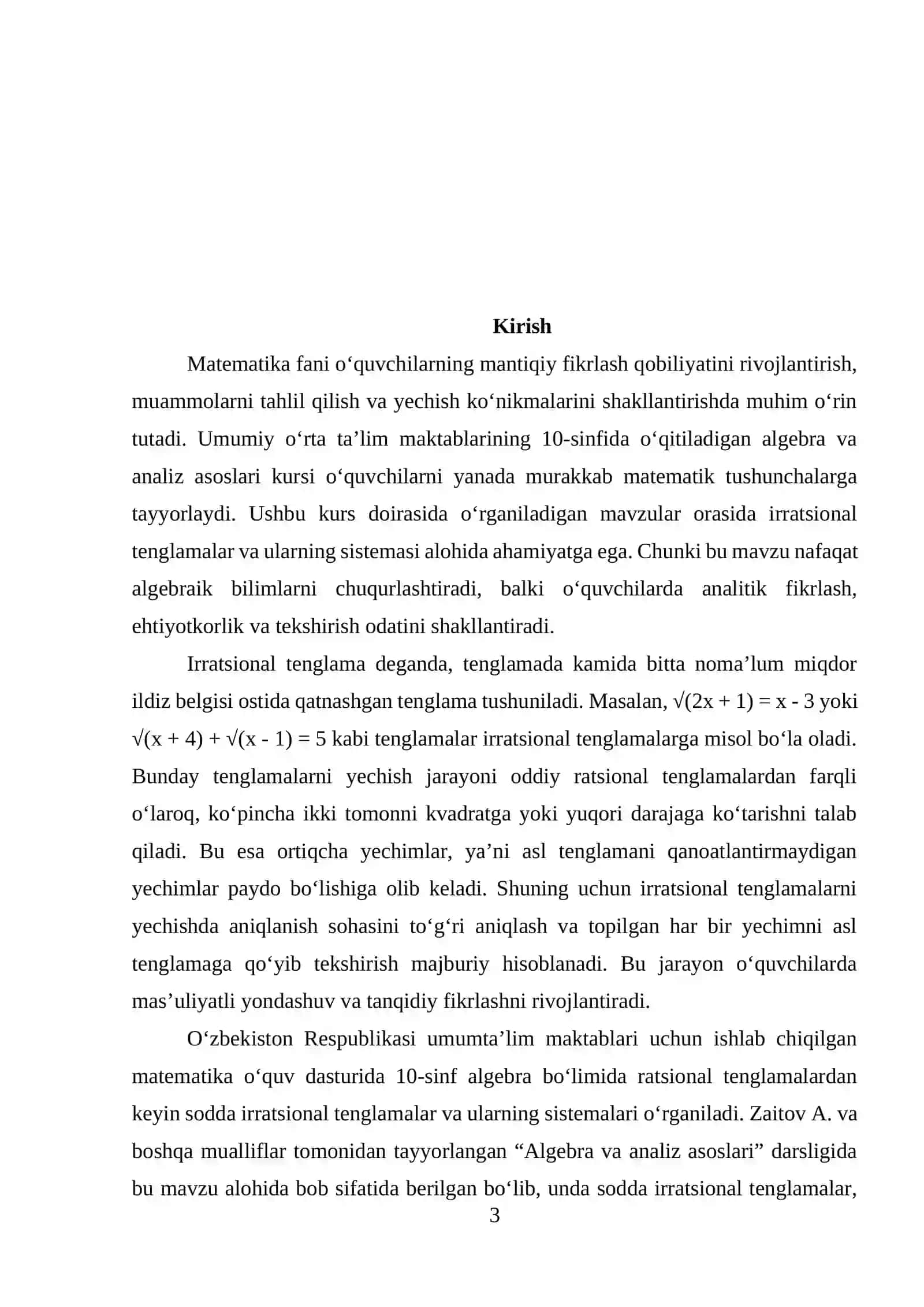 10-sinf matematikasida "Irratsional tenglamalar va ularni sistemasi" ni o‘qitish metodikasi 3