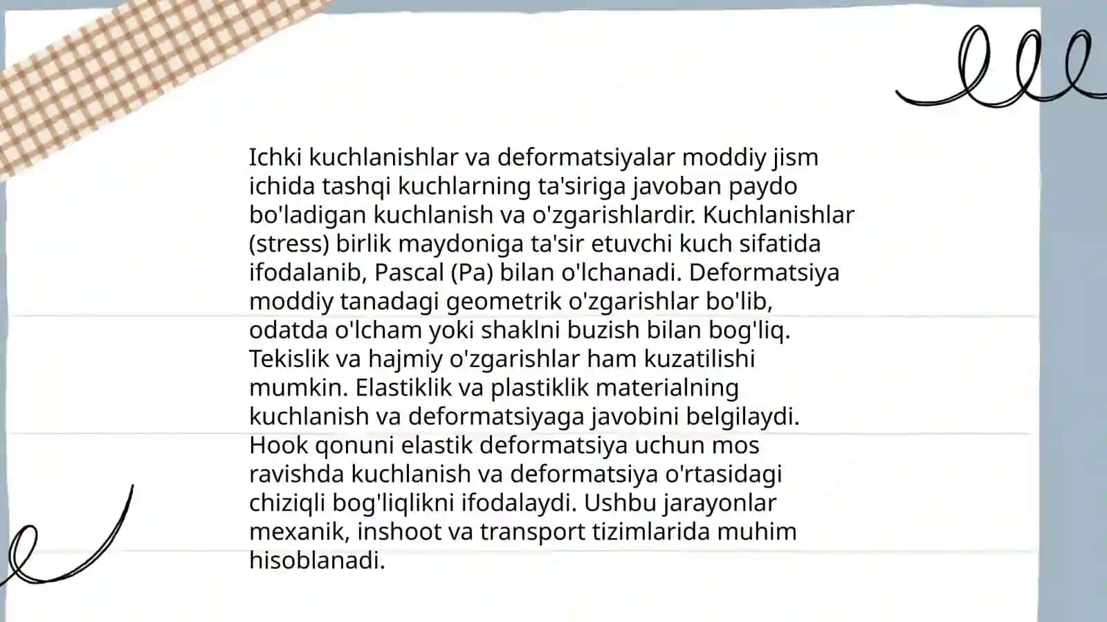 Ichki kuchlanishlar va deformatsiyalar 3