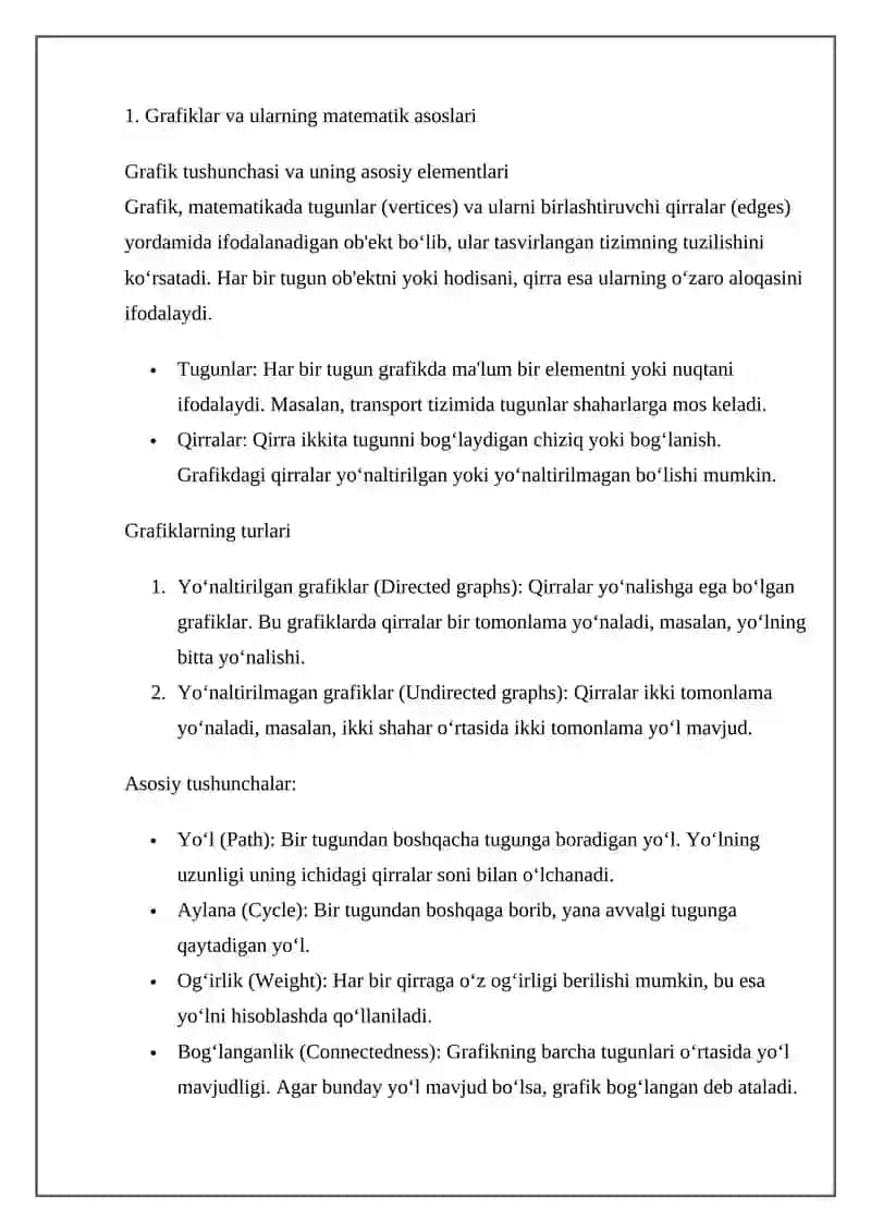Grafiklarda eng qisqa yo‘lni aniqlash masalalari 3