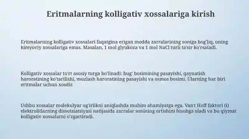 Eritmalarning kollegativ xossalari 3