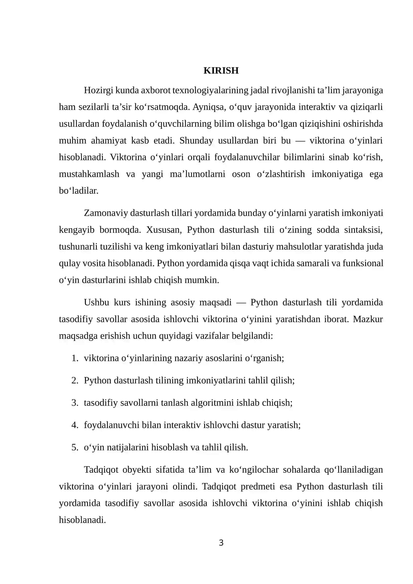 Python dasturlash tilida tasodifiy savollar asosida viktorina o'yinini yaratish PDF 3