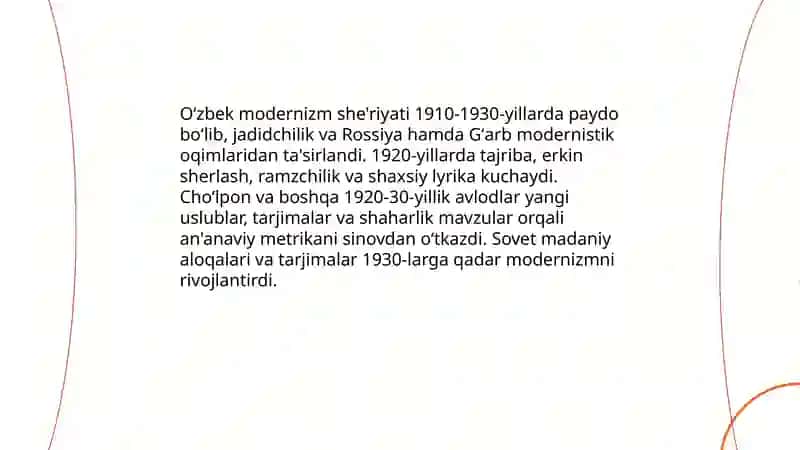 Oʻzbek va jahon modernism sheriyati 3
