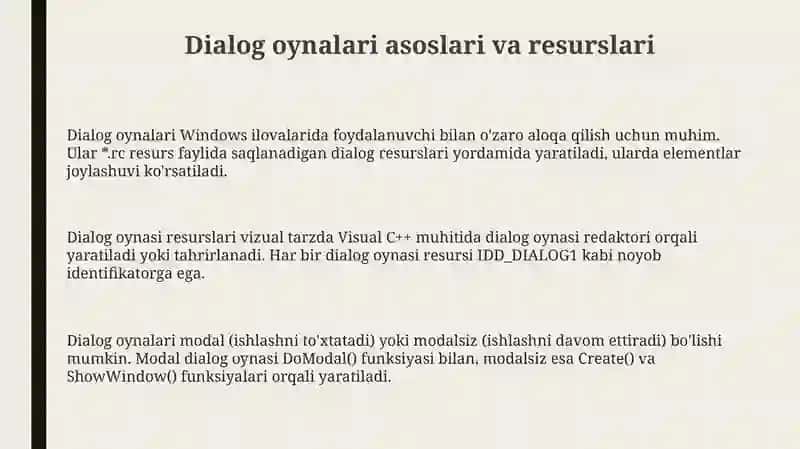 Dialog oynalari va ularning roli Visual C++ muhitida 3