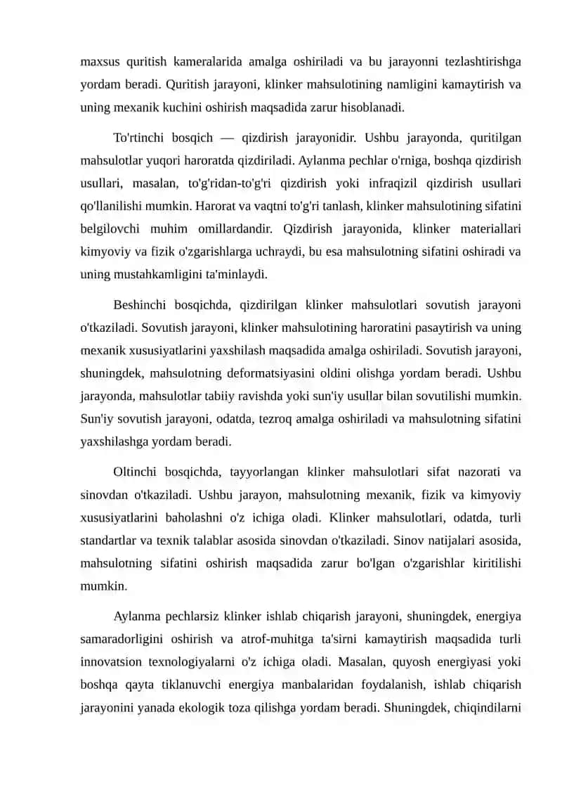 Aylanma pechlarsiz klinker ishlab chiqarish texnologiyasi 3