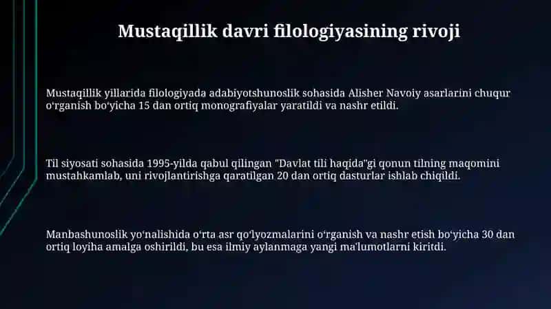 O'zbekistonning eng yangi tarixidan filologiya 3