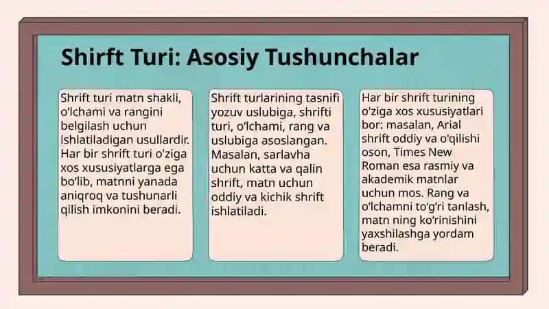 Shrift turi, o‘lchami va rangini o‘zgartrish. Matnni tekislash 3