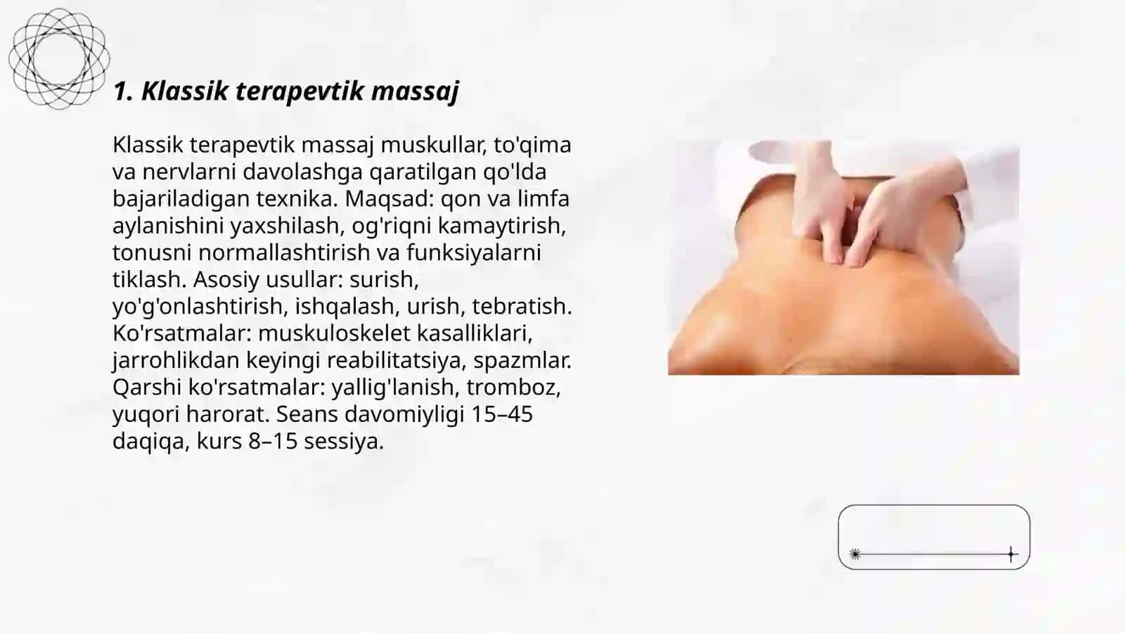 Davolovchi massajning uslublari 3