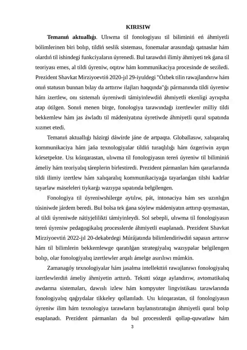 Ulíwma Til Fonologiyası 3