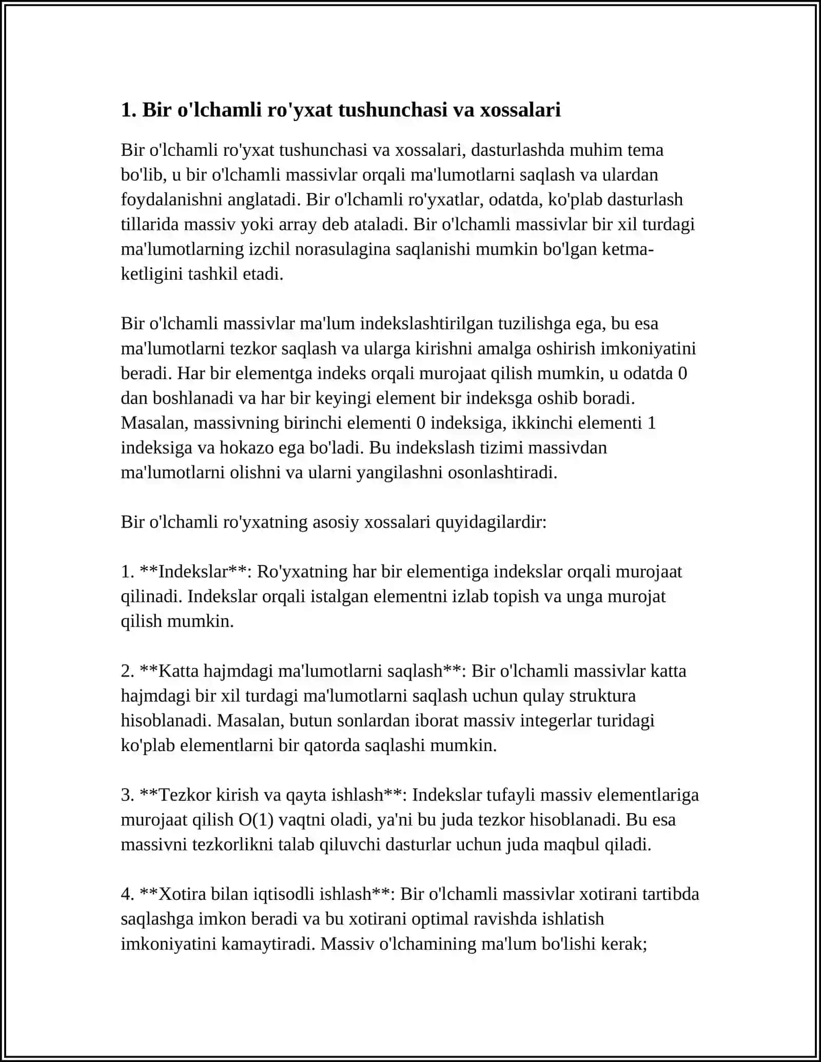BIR O’LCHAMLI ROYHATLAR BILAN ISHLASH 3