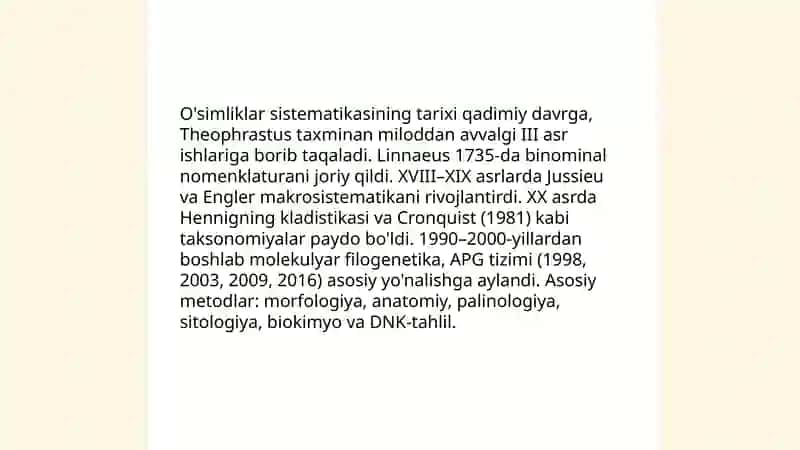 Òsimliklar sistematikasi 3
