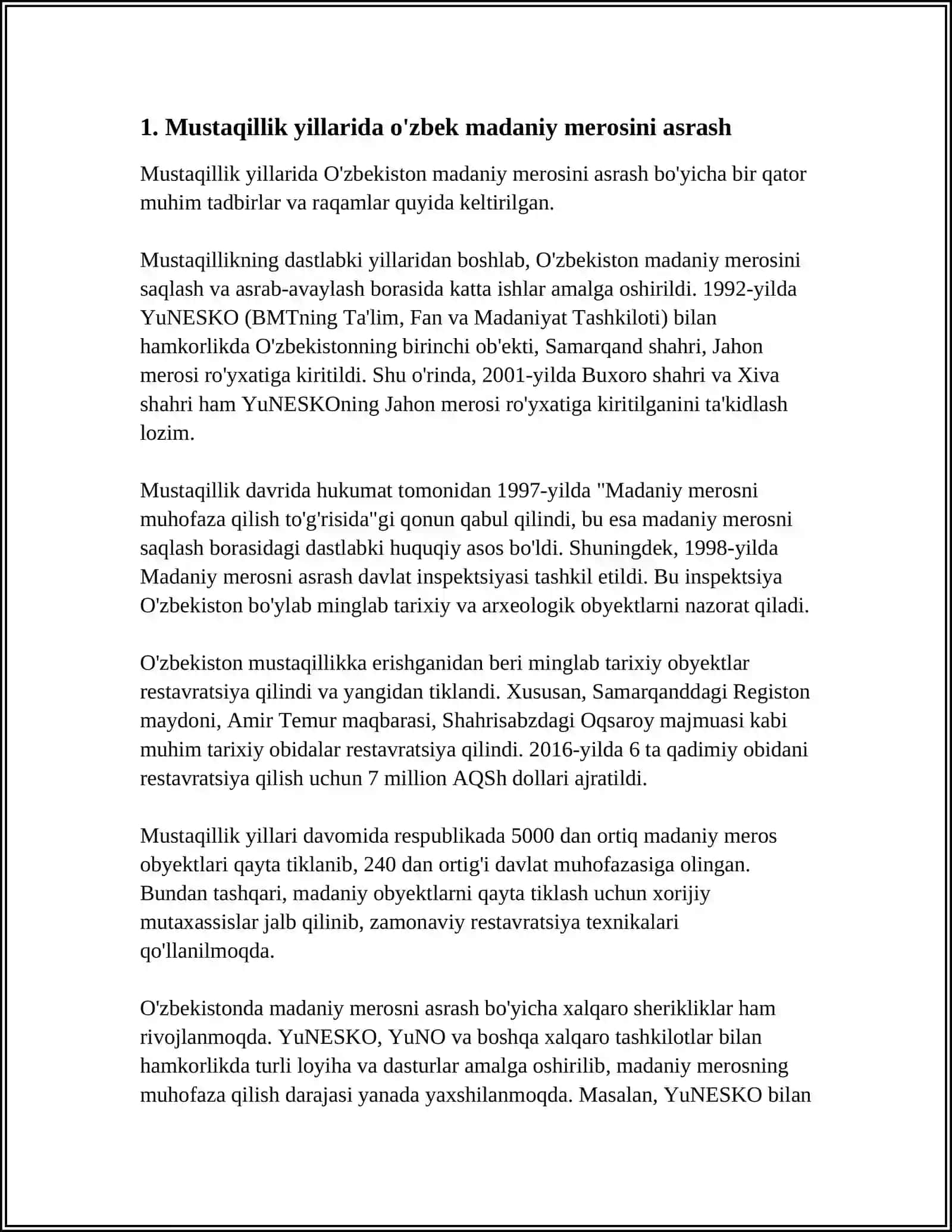 MUSTAQILLIK YILLARIDA O'ZBEKISTONDAGI MA'NAVIY VA MADANIY TARAQQIYOT 3