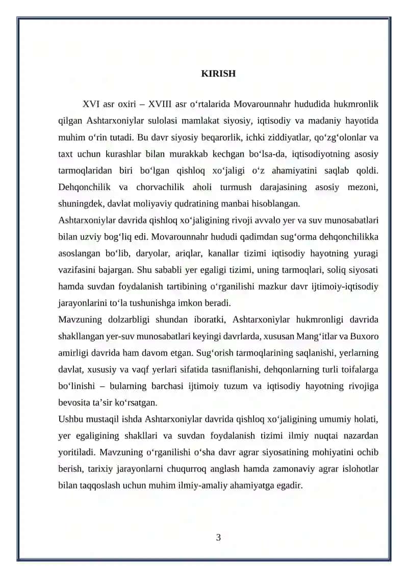 “Ashtarxoniylar davrida qishloq xoʻjaligi, yer-suv munosabatlari” 3