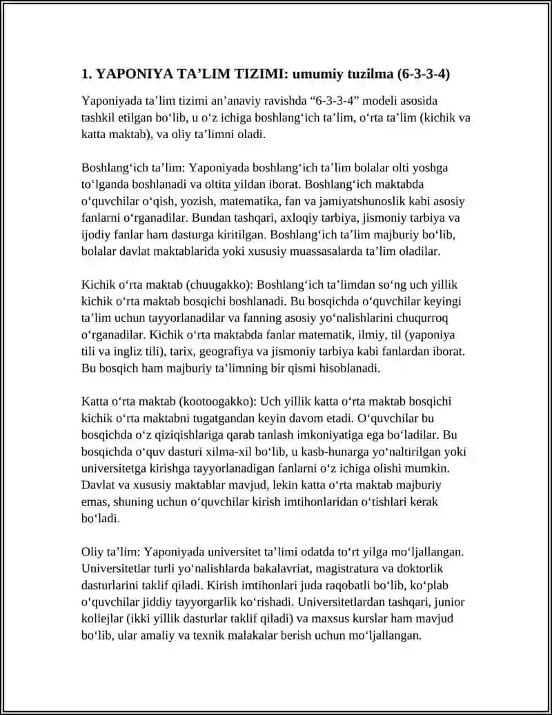 YAPONIYA TA’LIM TIZIMI 3