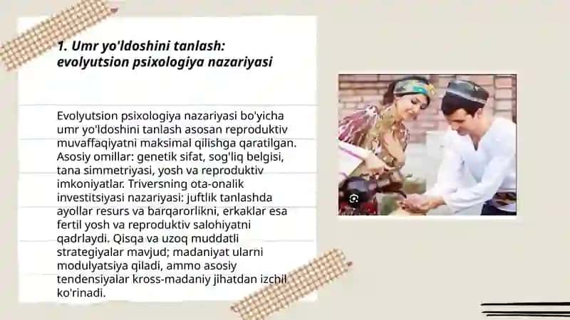Umr yo'ldoshini tanlash nazariyalari 3