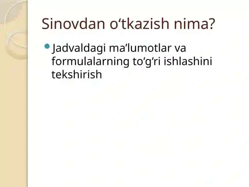 Elektron jadvalni sinovdan o‘tkazish 3