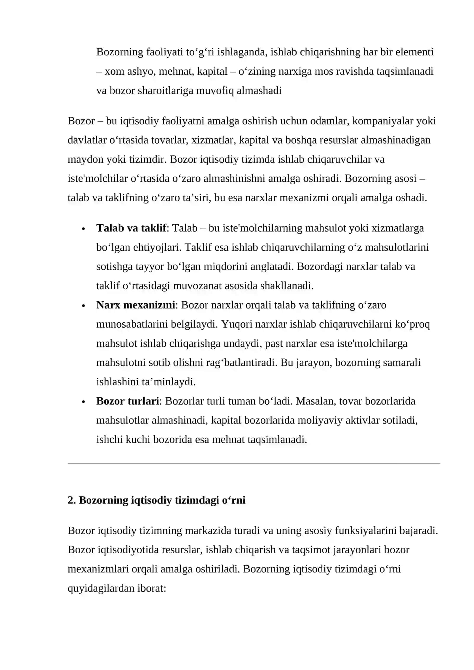 Bozor va uning Vazifasi Bozor 3