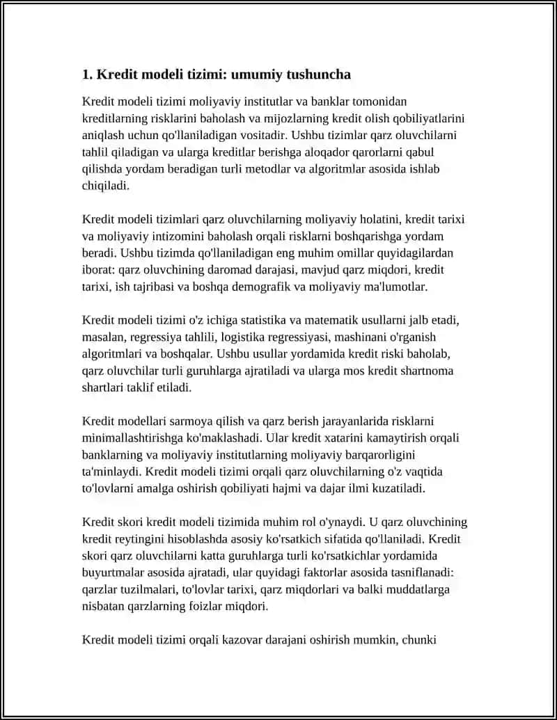 KREDIT MODELI TIZIMI HAQIDA TUSHUNCHA 3