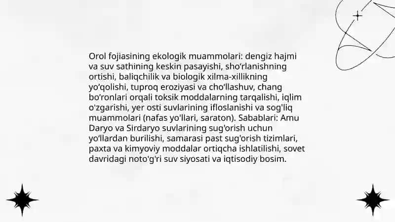 Ekolagik muammolar Orol fojiasi 3