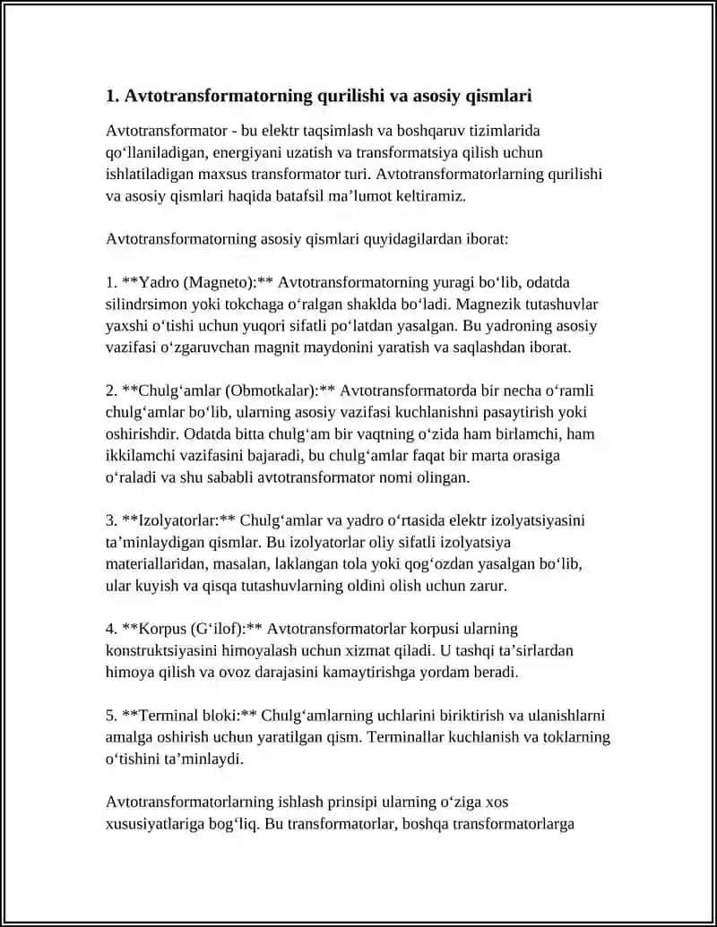 AVTO TRANSFORMATORLARNI TUZULISHI VA ULANISH USULLARI 3