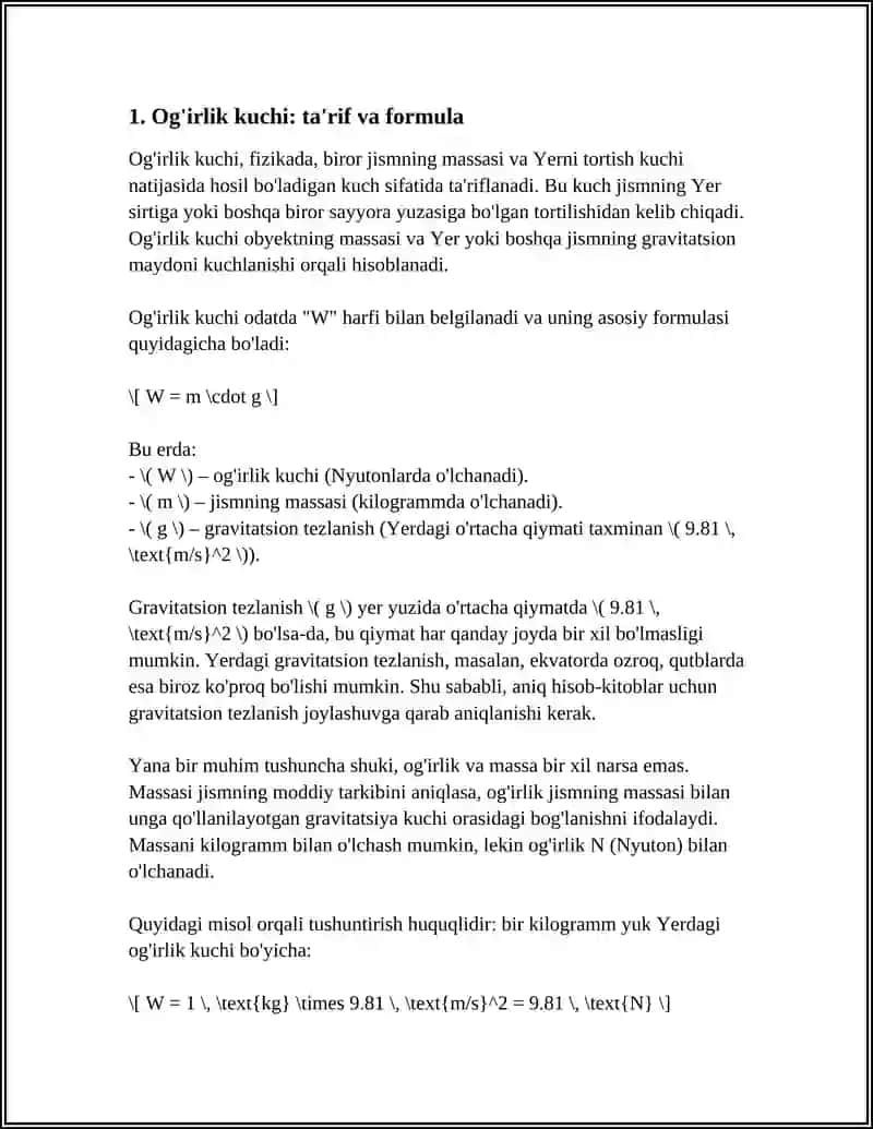 Og'irlik kuchi: ta'rif va formula 3