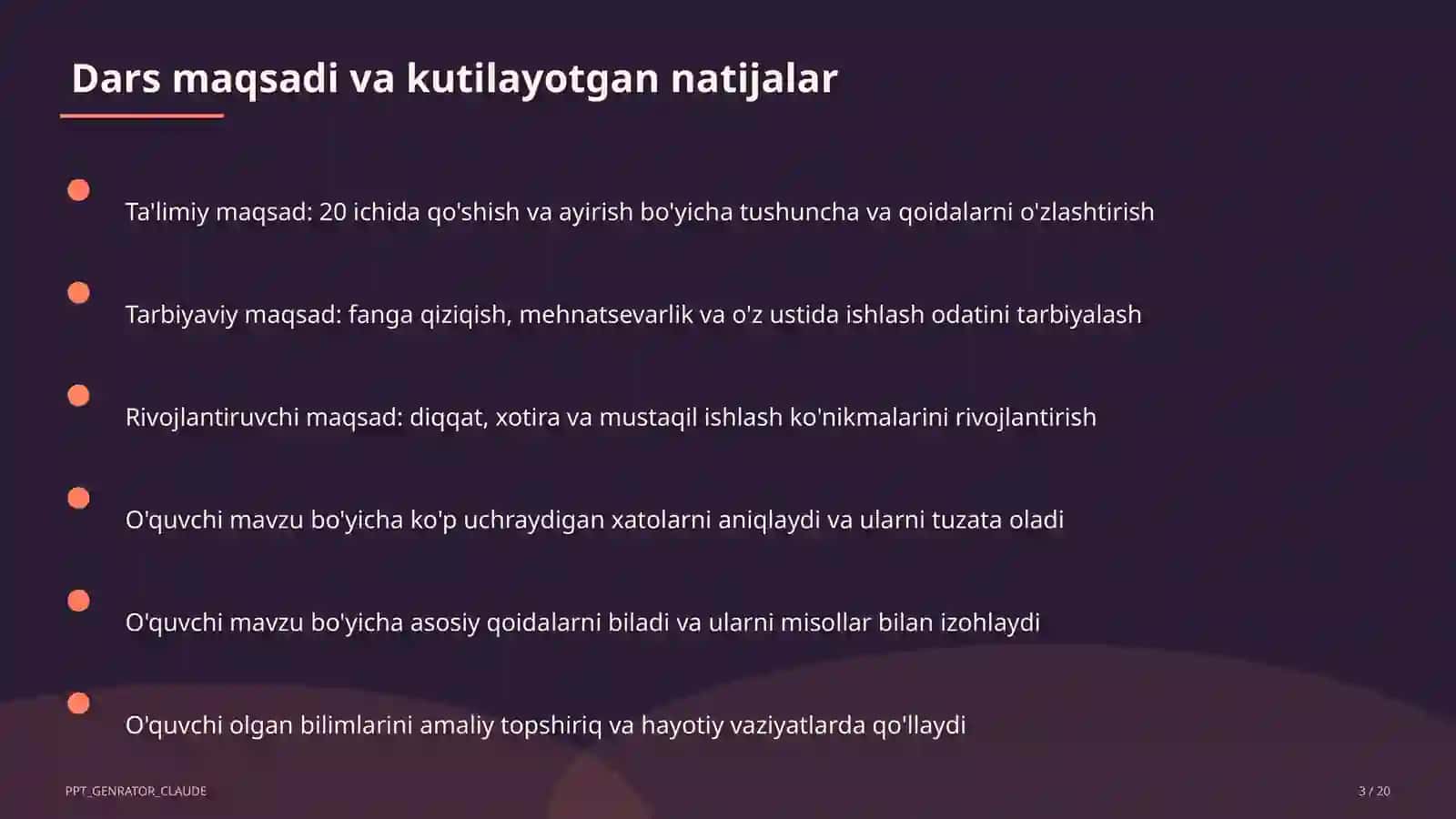 20 ichida qo'shish va ayirish (1-sinf) 3