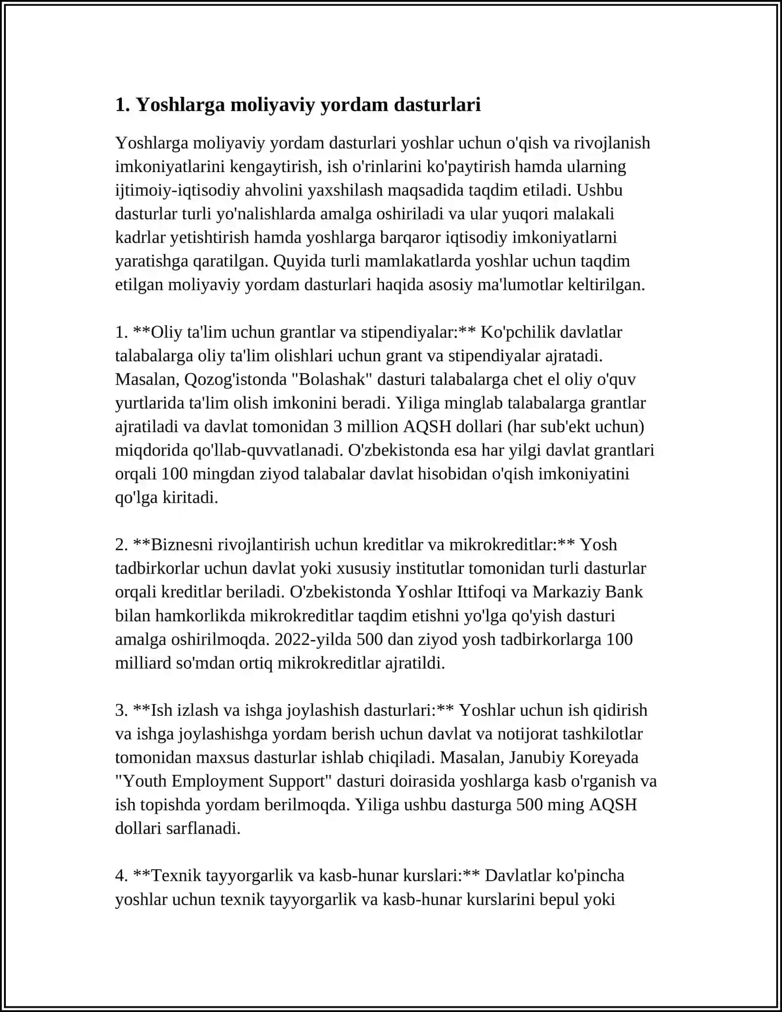 Yoshlarga moliyaviy yordam dasturlari 3
