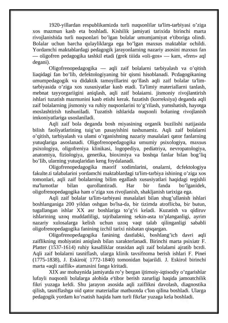 Oligofrenopedagogika fanining maqsad va vazifalari 3