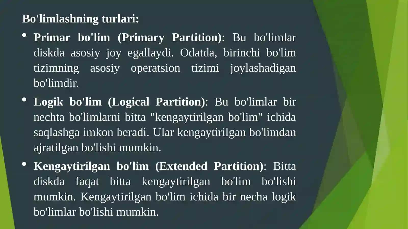 Disklarni bo'limlash va formatlash 3