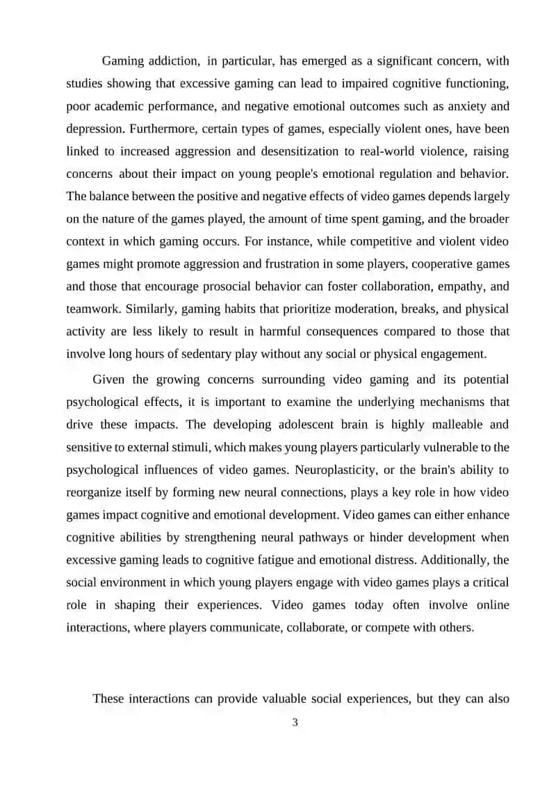 THE PSYCHOLOGICAL IMPACTS OF VIDEO GAMES ON YOUNG BRAINS 3