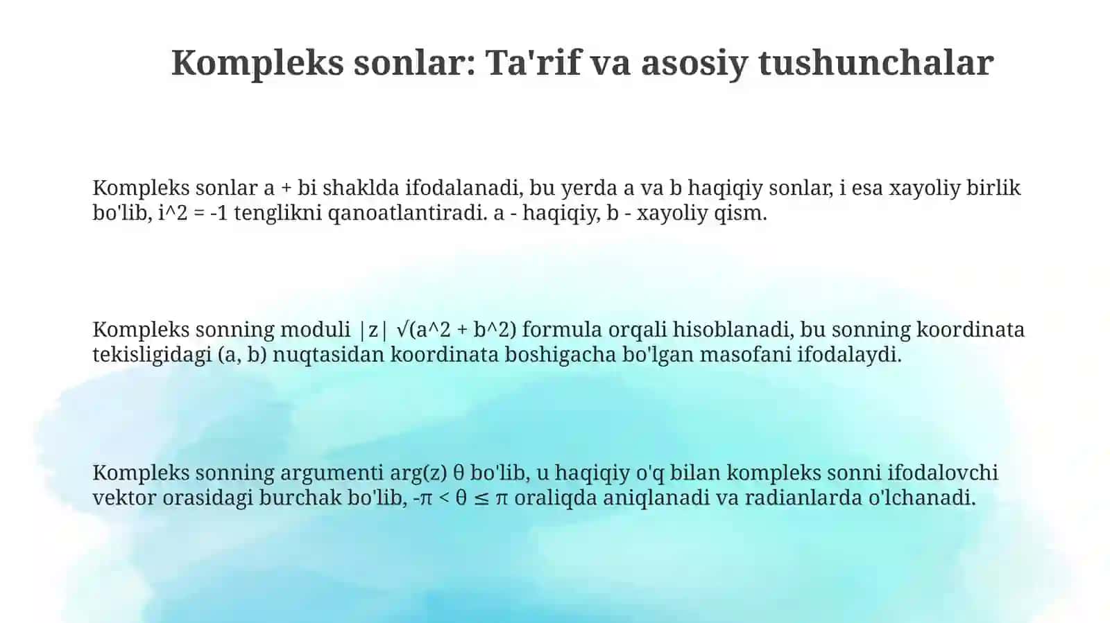 Kompleks sonlar: Ta'rif va asosiy tushunchalar 3