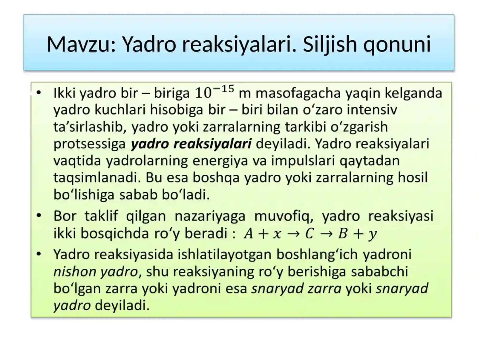Yadro reaksiyalari. Siljish qonuni 3