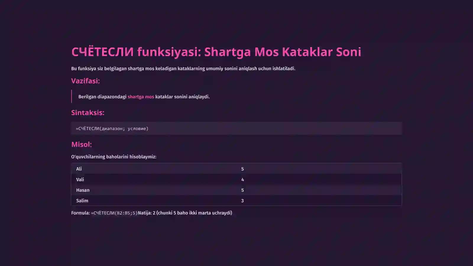 Shartli Statistik Funksiyalar va Ma’lumotlarni Tekshirish 3