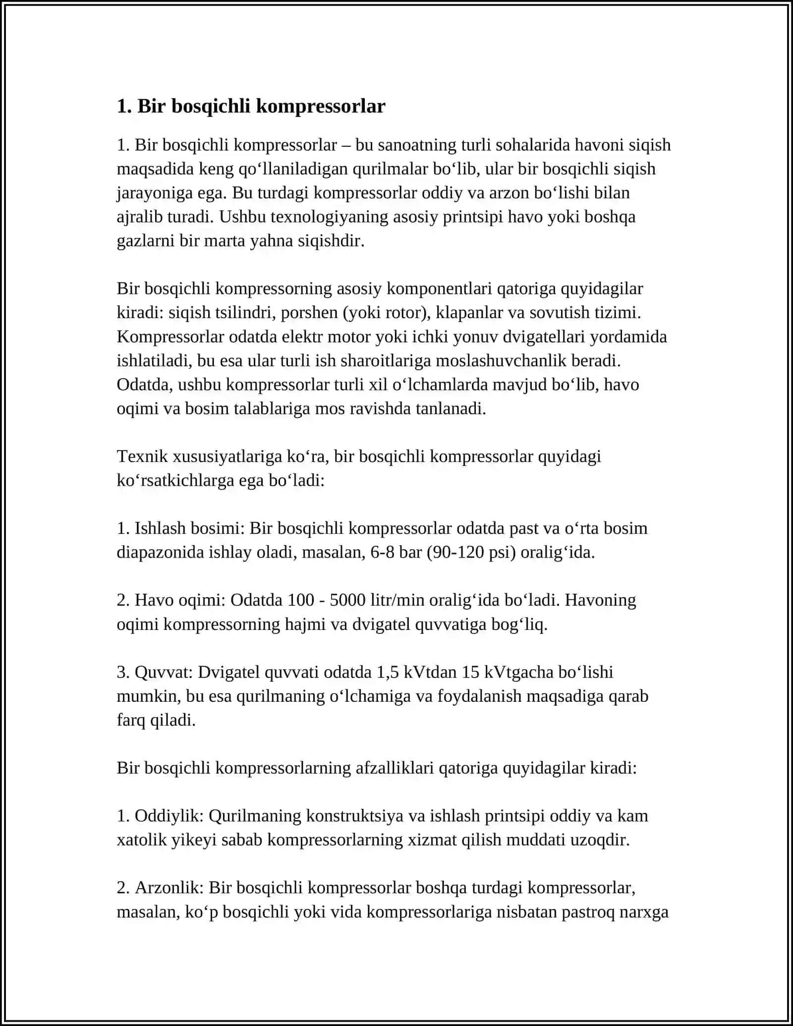 BIR VA KOʻP POGʻONALI KOMPRESSORLAR 3