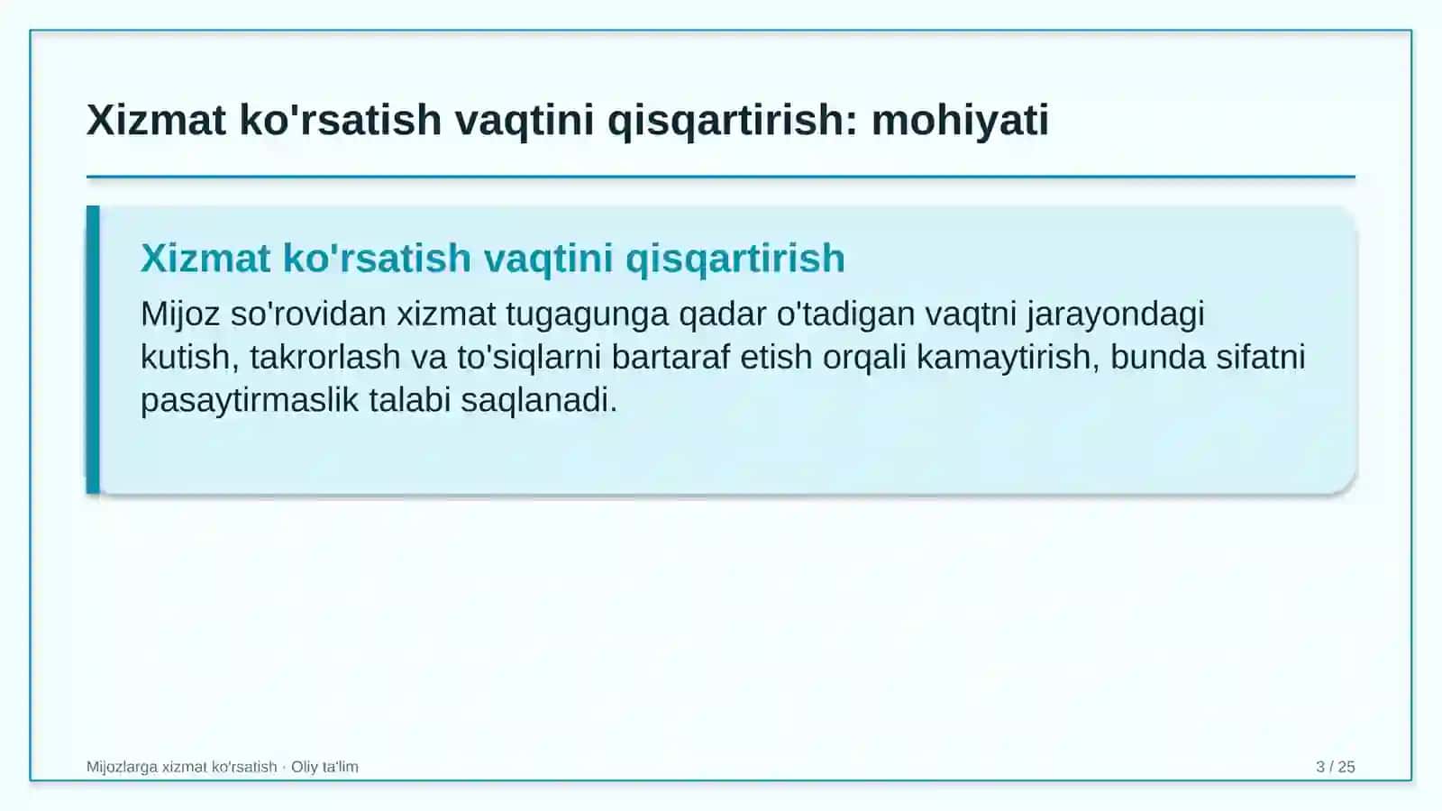 Buyum bozorlarida xizmat ko'rsatish vaqtini qisqartirish 3