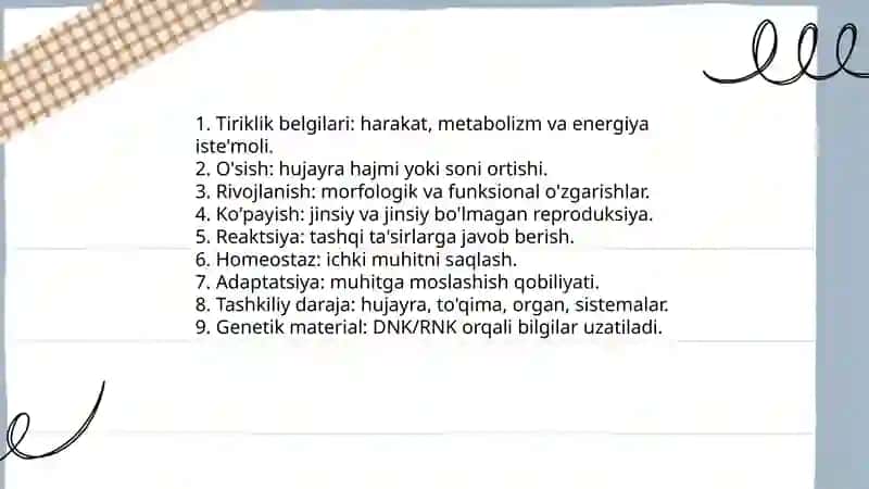Tiriklik belgilari 3