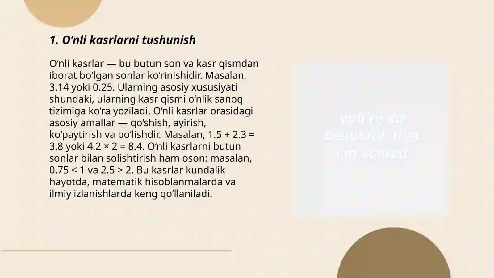 O’nli kasrlarni natural songa bo’lish 3