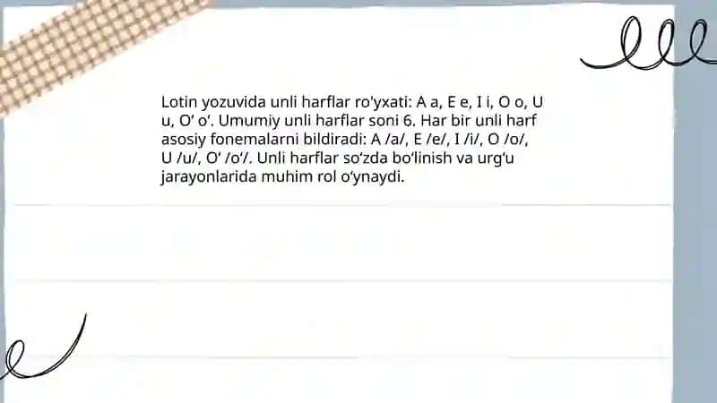 Unli undosh harflar lotin tili boʻyicha 3