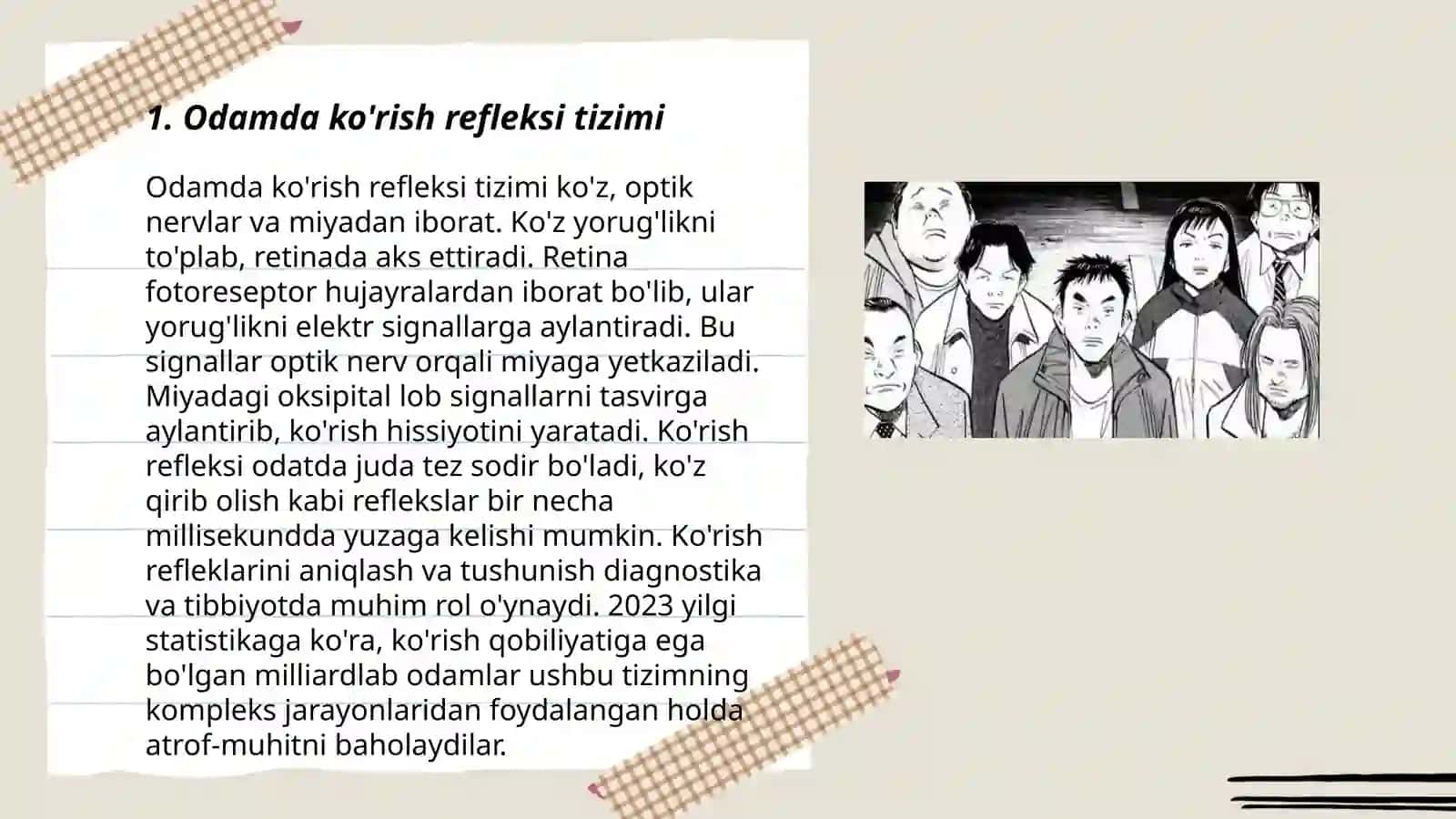 Odamda ko'rish va eshitish reflekslarini hosil bo'lishini aniqlash 3