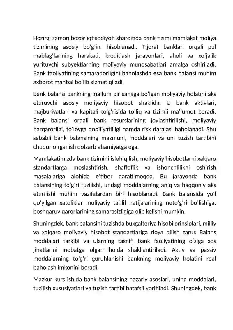 Bank balansi, uning moddalari va tuzish tartibi. 3