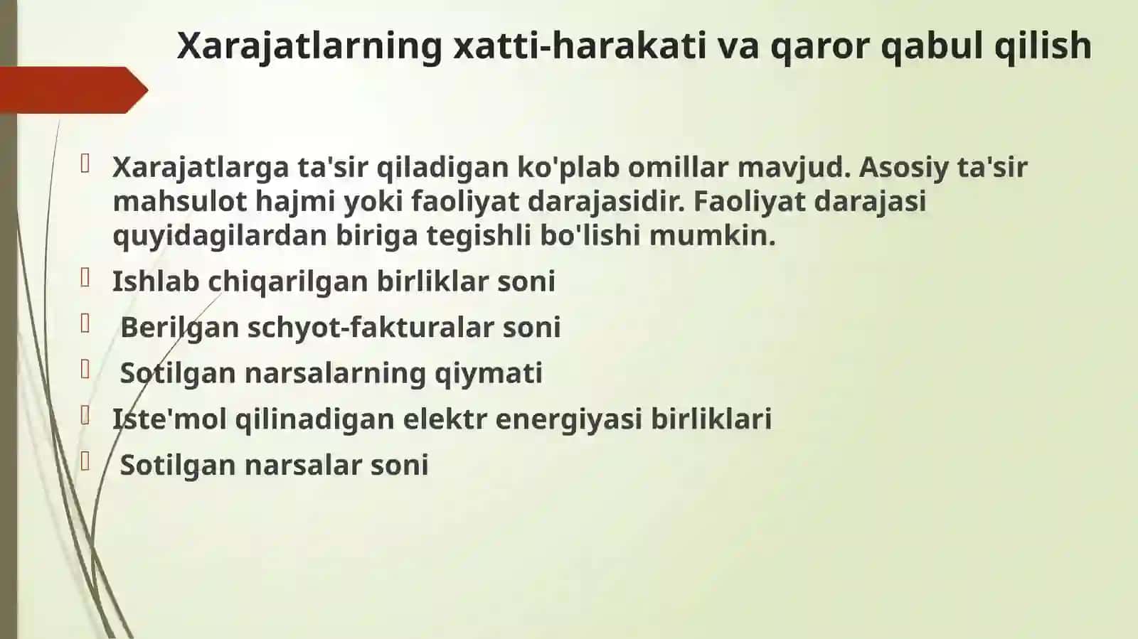 XARAJATLAR O’ZGARISHI 3