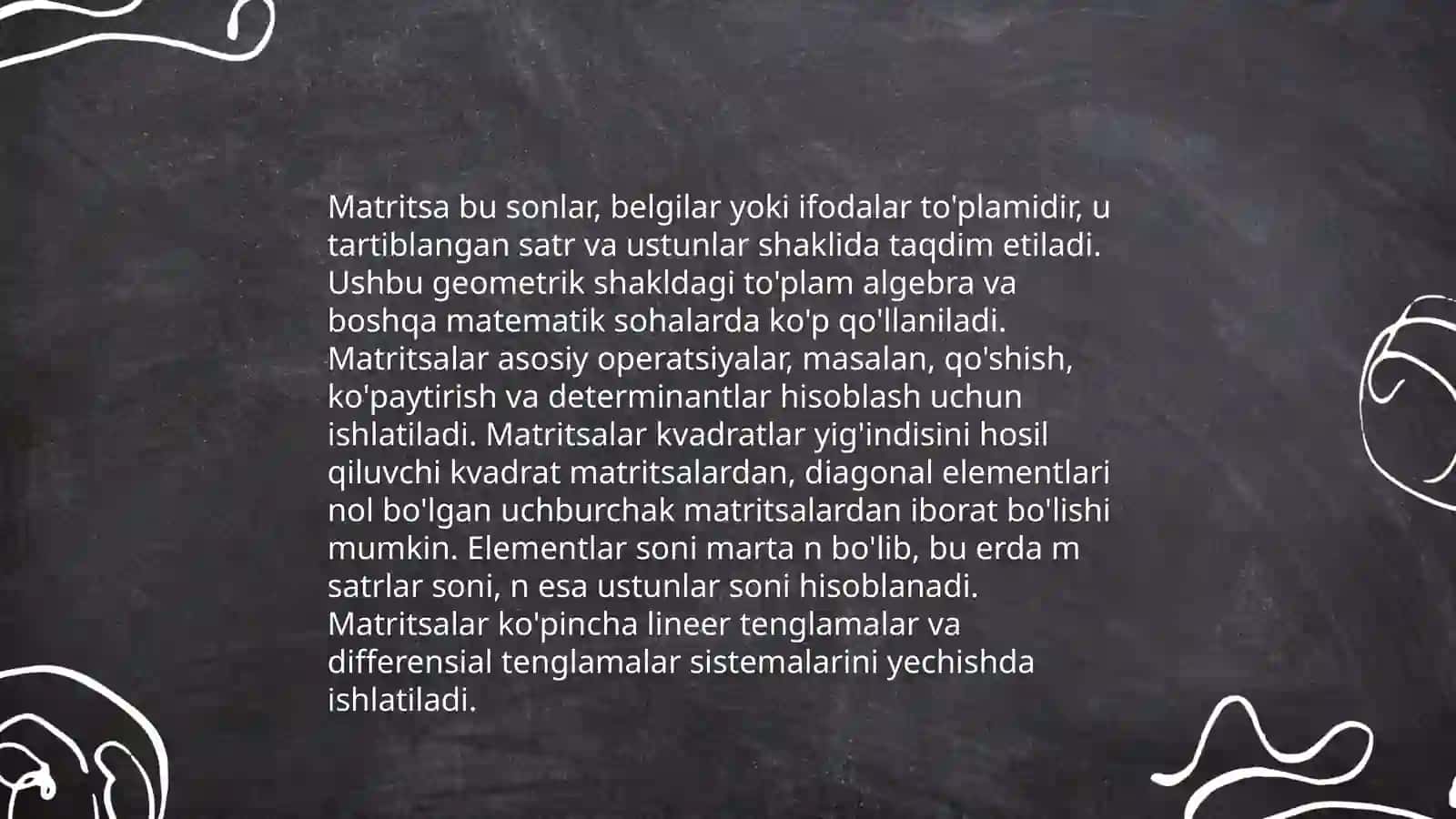 Matritsalar va ular ustida amallar. Maxsus kòrinishdagi matritsalar 3